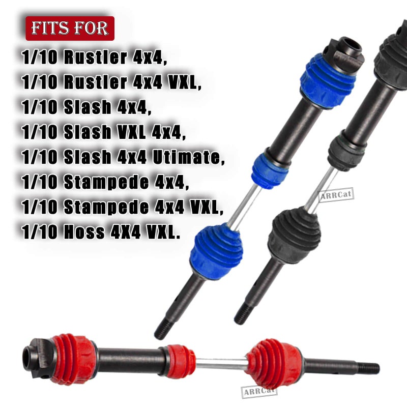 ترقيات محاور عمود القيادة CVD لـ 1/10 Slash VXL 4x4 Rustler Stampede Hoss VXL 4x4 4WD، 4 قطع أجزاء عمود نقل الحركة الأمامية والخلفية، أسود (ترقيات في 2023) - Image 2